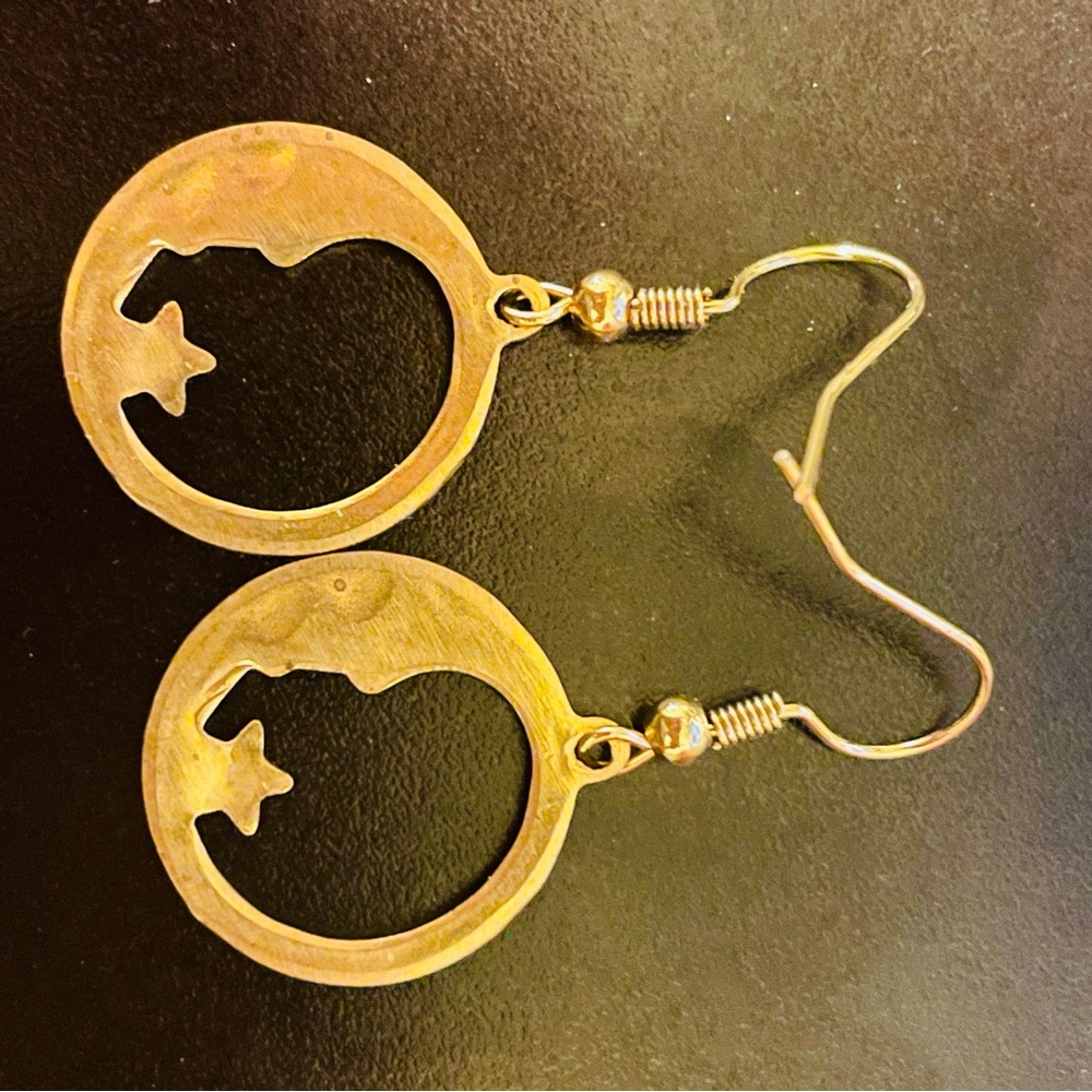 Gold Celestial Moon and Star Earrings - Picture 3 of 6
